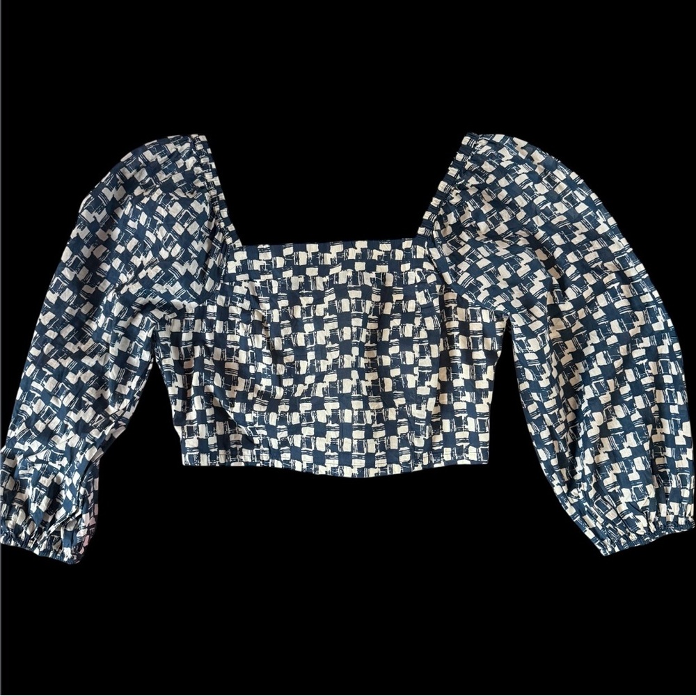 Cleobella Agatha Top Biarritz Print Navy Blue Gray NWOT Size Medium